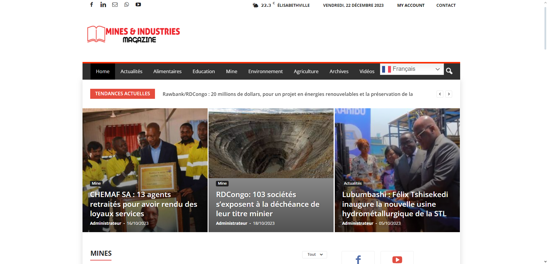 Aperçu du projet : Conception du site web du Magazine Mines et Industries