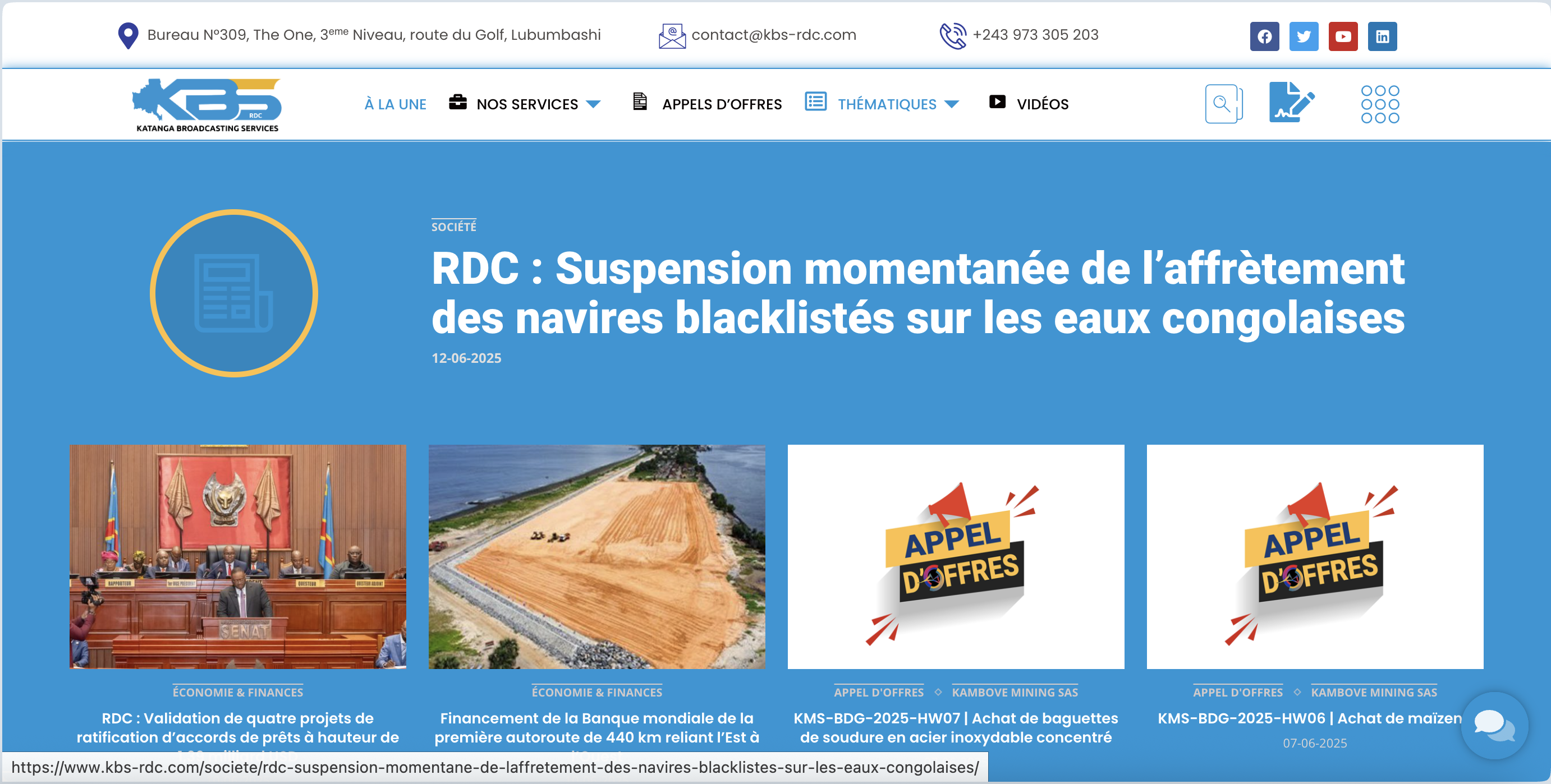 Aperçu du projet : Conception du site internet de Katanga Broadcasting Services