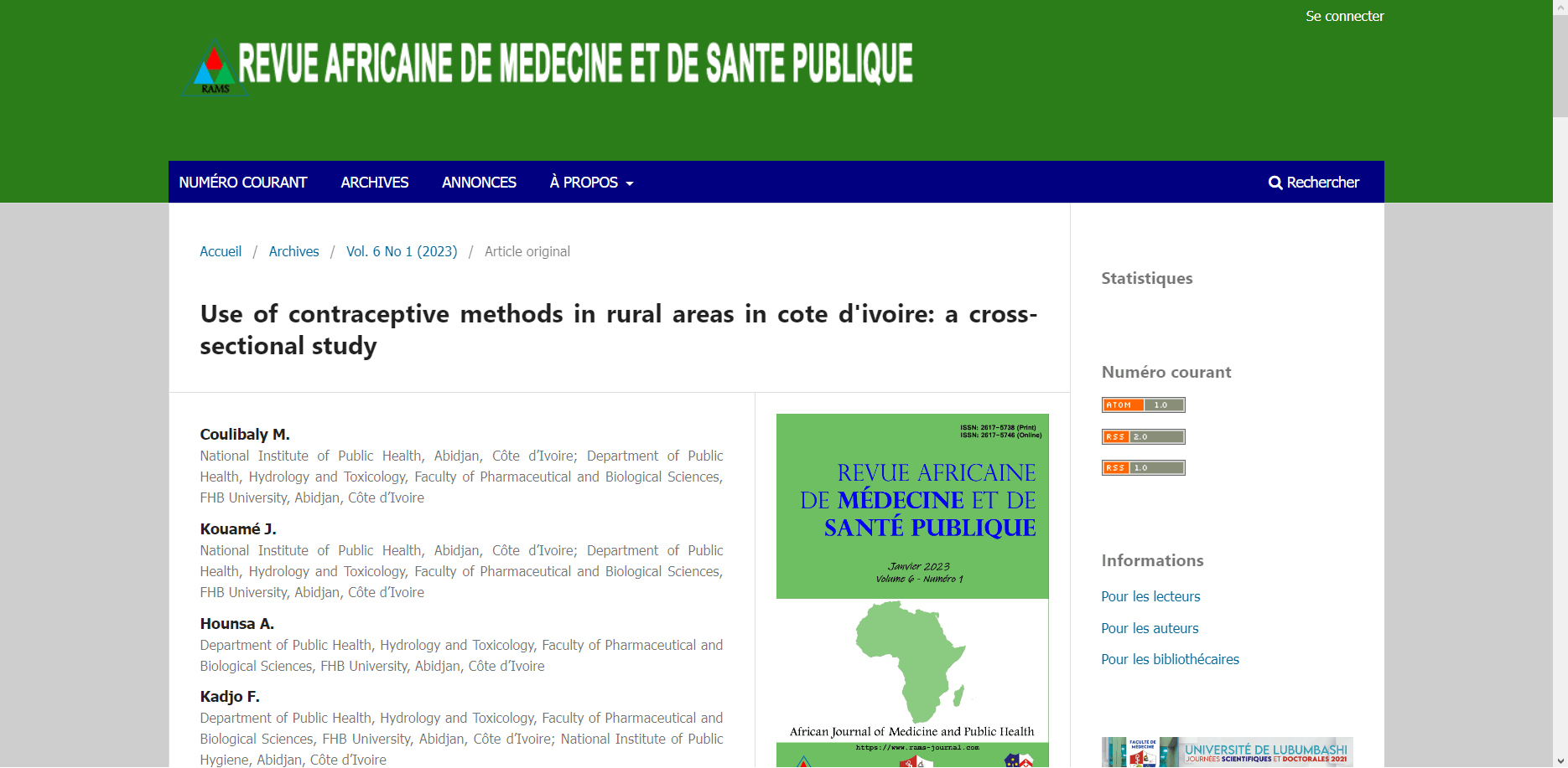 Aperçu du projet : Conception du site de la REVUE AFRICAINE DE MEDECINE ET SANTE PUBLIQUE