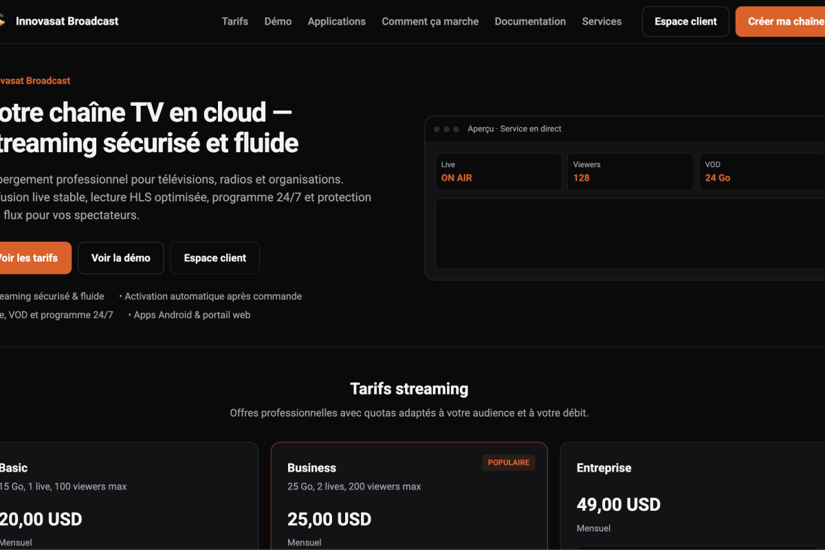Aperçu du projet : Serveur de streaming de Innovasat OTT