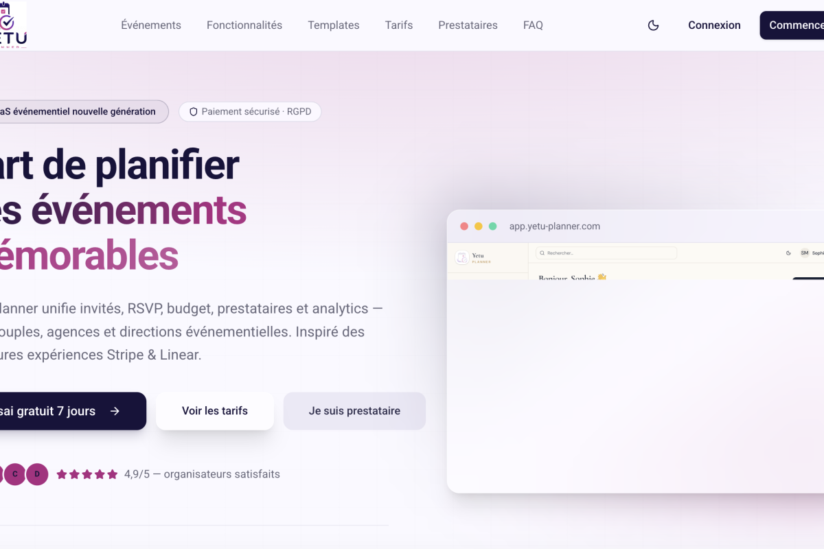 Aperçu du projet : Plateforme Yetu planner