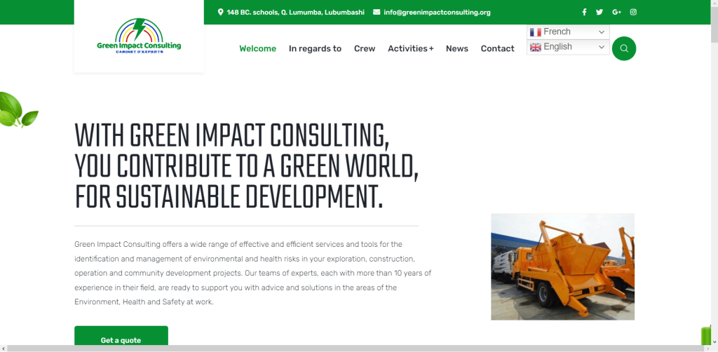 Green Impact Consulting est une firme congolaise d'expertise en Environnement, Santé et Sécurité au travail, dont l'objectif est de contribuer à un Développement Durable